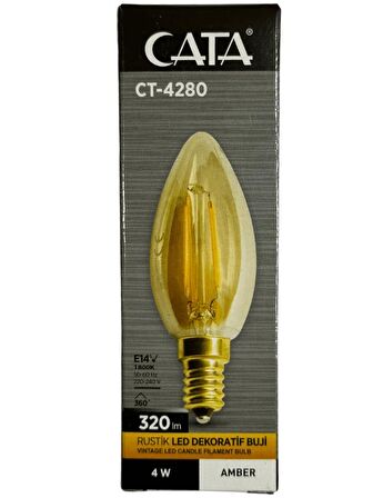 Cata CT-4280 4W 1800K (Amber) E14 Duylu Rustik Led Dekoratif Ampul (10 Adet)