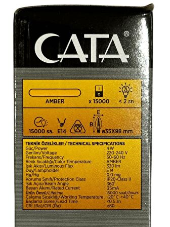 Cata CT-4280 4W 1800K (Amber) E14 Duylu Rustik Led Dekoratif Ampul (10 Adet)