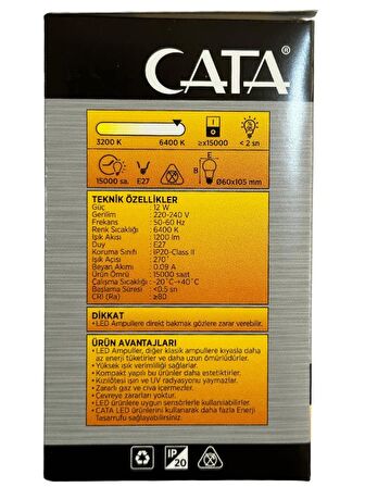 Cata CT-4266 12W 6400K (Beyaz Işık) E27 Duylu Led Ampul