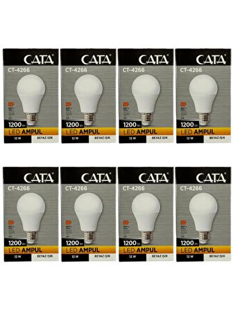 Cata CT-4266 12W 6400K (Beyaz Işık) E27 Duylu Led Ampul (8 Adet)