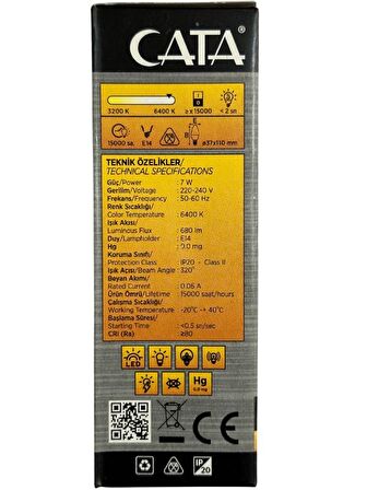 Cata CT-4079 7W 6400K (Beyaz Işık) E14 Duylu Led Buji Ampul (10 Adet)
