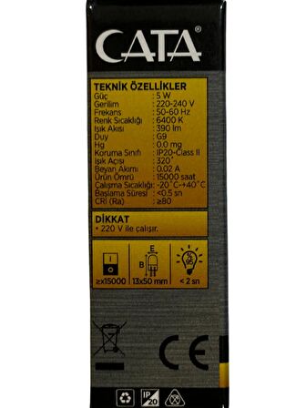 Cata CT-4221 5W 6400K (Beyaz) G9 Duylu Kapsül Led Ampul (4 Adet)