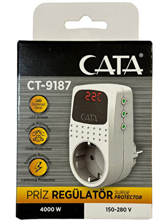 Cata CT-9187 4000W Akım Korumalı Led Göstergeli Priz