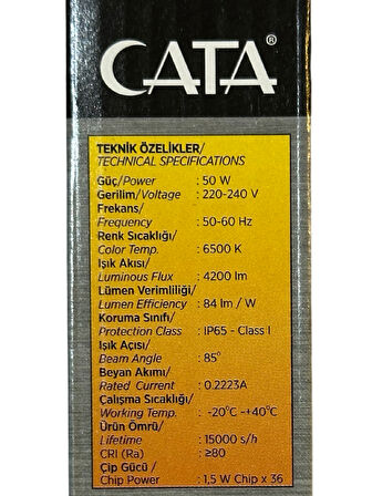 Cata CT-4658 50W 6500K (Beyaz Işık) Led Projektör