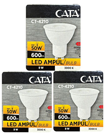 (3 Adet) Cata 9W (50W) Sarı Işık (3000K) Dim Edilebilir GU10 Duylu Led Spot Ampul