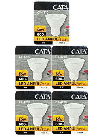 (5 Adet) Cata 9W (50W) Sarı Işık (3000K) Dim Edilebilir GU10 Duylu Led Spot Ampul