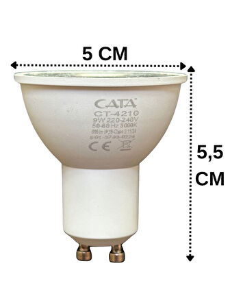 (6 Adet) Cata 9W (50W) Sarı Işık (3000K) Dim Edilebilir GU10 Duylu Led Spot Ampul