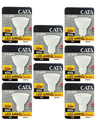 (8 Adet) Cata 9W (50W) Sarı Işık (3000K) Dim Edilebilir GU10 Duylu Led Spot Ampul