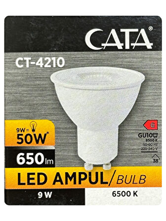 (1 Adet) Cata 9W (50W) Beyaz Işık (6500K) Dim Edilebilir GU10 Duylu Led Spot Ampul