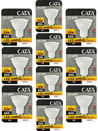 (10 Adet) Cata 9W (50W) Beyaz Işık (6500K) Dim Edilebilir GU10 Duylu Led Spot Ampul