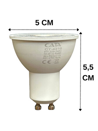 (10 Adet) Cata 9W (50W) Beyaz Işık (6500K) Dim Edilebilir GU10 Duylu Led Spot Ampul