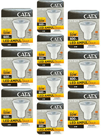 (10 Adet) Cata 8W (50W) 3000K (Sarı Işık) GU10 Duylu Led Spot Ampul