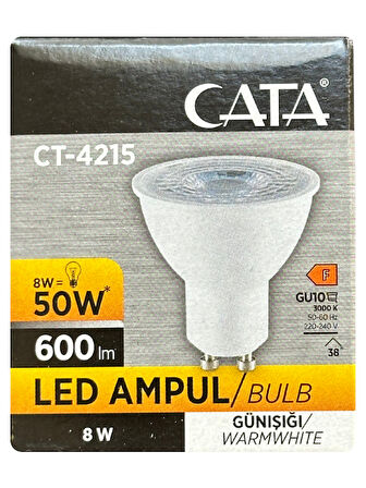 (10 Adet) Cata 8W (50W) 3000K (Sarı Işık) GU10 Duylu Led Spot Ampul