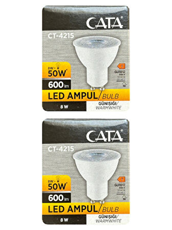 (2 Adet) Cata 8W (50W) 3000K (Sarı Işık) GU10 Duylu Led Spot Ampul