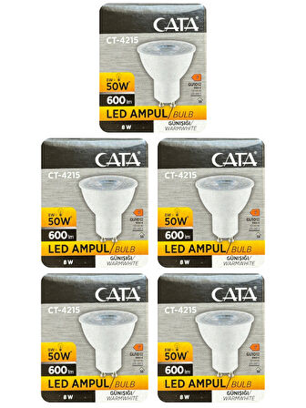 (5 Adet) Cata 8W (50W) 3000K (Sarı Işık) GU10 Duylu Led Spot Ampul
