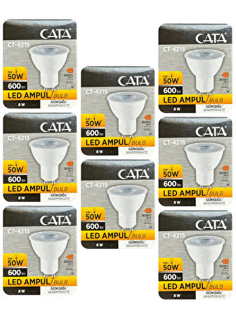 (8 Adet) Cata 8W (50W) 3000K (Sarı Işık) GU10 Duylu Led Spot Ampul