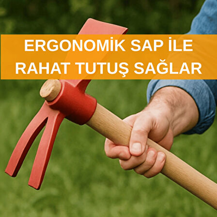 Beylini Bahçe Çapa Kazma Toprak Havalandırma Yabani Ot Temizleme Profesyonel Ergonomik Ahşap Kırmızı 40 cm