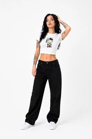 Nevermind Kadın Baby Tee Crop Tişört Bandanalı Kedi Baskılı Street Style Slim Fit Tişört