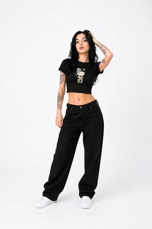 Nevermind Kadın Baby Tee Crop Tişört Bandanalı Kedi Baskılı Street Style Slim Fit Tişört