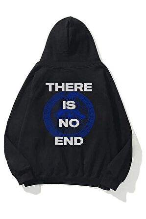 Unisex There Is No End Baskılı Oversize Kapüşonlu Siyah Sweatshirt