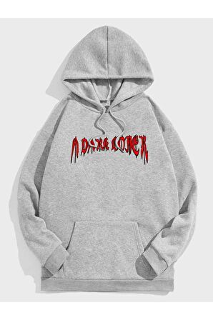 Unisex A Dare Coner Baskılı Oversize Kapüşonlu Gri Sweatshirt