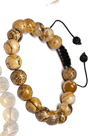 Sertifikalı Kahverengi Jasper Taşı Bileklik - Makrome