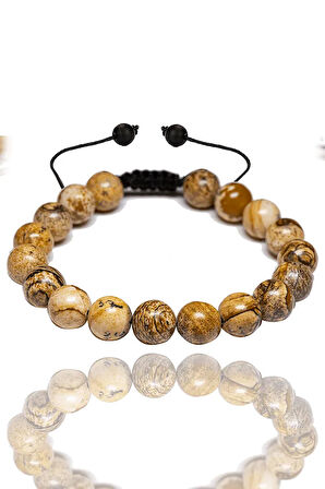 Sertifikalı Kahverengi Jasper Taşı Bileklik - Makrome