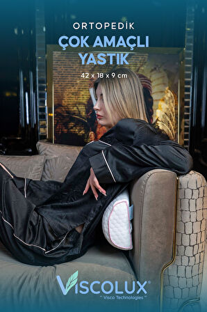 Çok Amaçlı Ortopedik Visco Yastık - Horlama Yastığı Hamile Yastığı Pembe 42x18x9