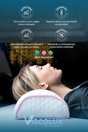 Çok Amaçlı Ortopedik Visco Yastık - Horlama Yastığı Hamile Yastığı Pembe 42x18x9