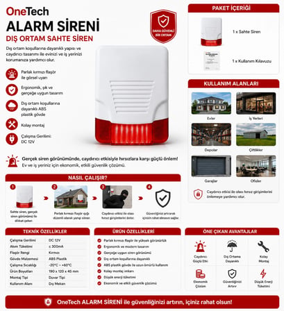 Caydırıcı Siren Yüksek Sesli Flaşörlü Dış Ortama Dayanıklı Kolay Montaj Caydırıcı Alarm Sireni