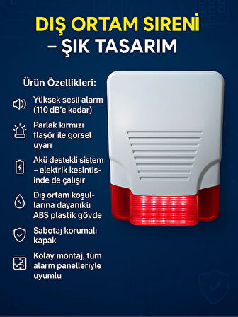 Caydırıcı Siren Yüksek Sesli Flaşörlü Dış Ortama Dayanıklı Kolay Montaj Caydırıcı Alarm Sireni