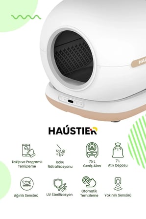 Haustier CB001 Akıllı Otomatik Kedi Tuvaleti, APP ile Kontrol, 75lt İç Hazne, 7lt Çöp Haznesi
