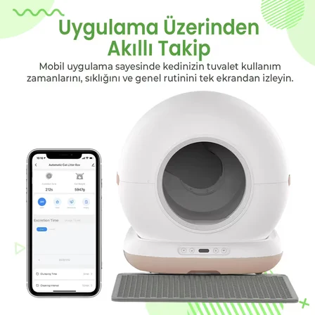 Haustier CB001 Akıllı Otomatik Kedi Tuvaleti, APP ile Kontrol, 75lt İç Hazne, 7lt Çöp Haznesi