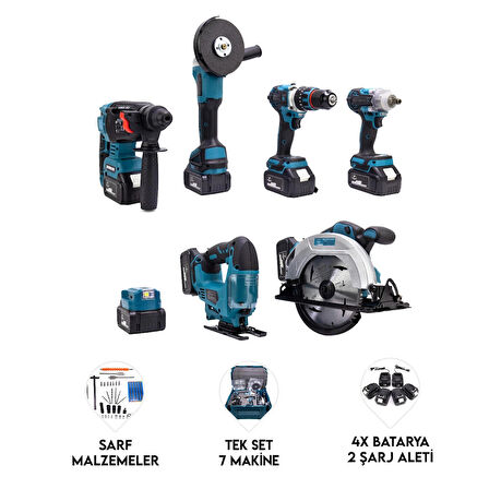 CHELİKBEİ YEDİLİ SET (POWERBANK&LED+ Ş.Hilti+Ş.spral+S.Sıkma+13mm Ç.Mandren+Ş.Dekupaj+Sunta Kesme) 