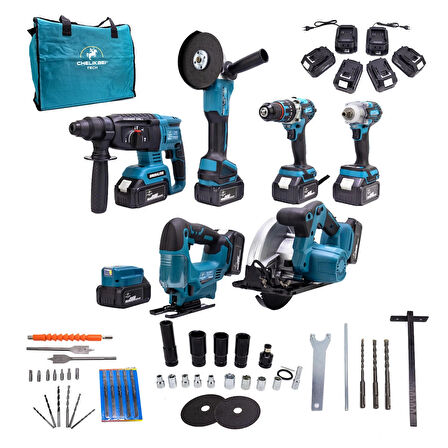 CHELİKBEİ YEDİLİ SET (POWERBANK&LED+ Ş.Hilti+Ş.spral+S.Sıkma+13mm Ç.Mandren+Ş.Dekupaj+Sunta Kesme) 