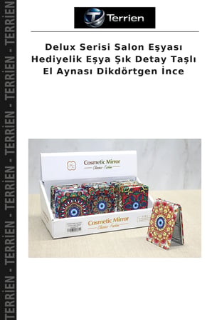 Delux Serisi Salon Eşyası Hediyelik Eşya Şık Detay Taşlı El Aynası Dikdörtgen İnce
