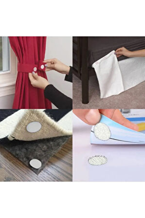 10 takım 7 cm Halı Kilim Koltuk Örtüsü Sabitleyici Kaydırmaz Cırt Yıkanabilir Yapışkanlı Ped (Siyah)