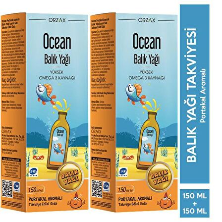 Ocean Omega 3 Portakallı Balık Yağı Şurubu 150 ml 2 Adet