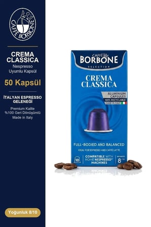 Caffè Borbone Classica 50'li Kapsül Kahve – Nespresso Uyumlu, Aylık Stok Avantajı