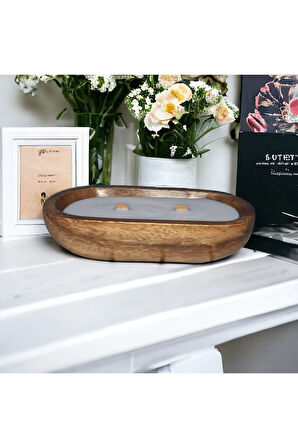 Ahşap Mumlukta Lavanta Kokulu %100 Doğal Soya Mum (23 cm)