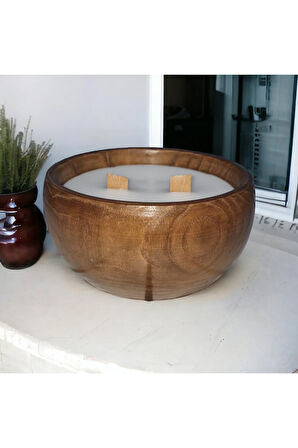 Ahşap Mumlukta Lavanta Kokulu %100 Doğal Soya Mum (13 cm)