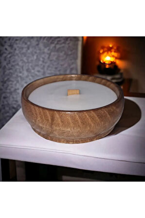 Ahşap Mumlukta Lavanta Kokulu %100 Doğal Soya Mum (11 cm)