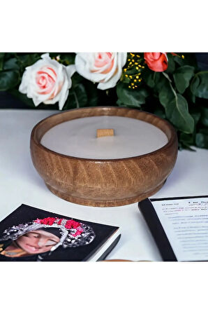 Ahşap Mumlukta Lavanta Kokulu %100 Doğal Soya Mum (11 cm)