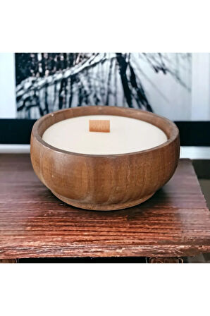 Ahşap Mumlukta Lavanta Kokulu %100 Doğal Soya Mum (9 CM)
