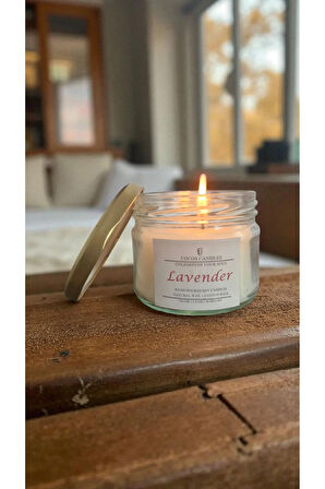 Lavanta Kokulu Doğal Soya Mum, Cam Kavanozda Lavanta Kokulu Soya Wax Mum (330 CC)