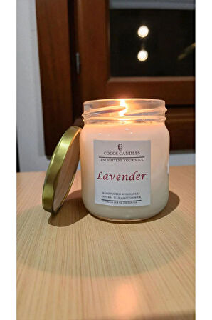 Lavanta Kokulu Doğal Soya Mum, Cam Kavanozda Lavanta Kokulu Soya Wax Mum (210 CC)