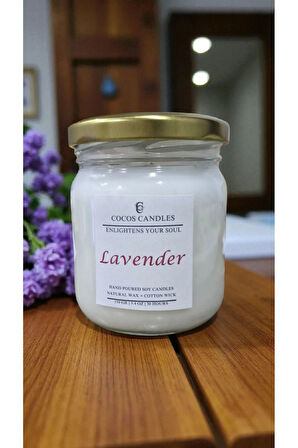 Lavanta Kokulu Doğal Soya Mum, Cam Kavanozda Lavanta Kokulu Soya Wax Mum (210 CC)