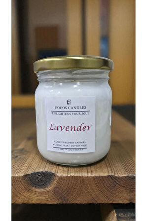 Lavanta Kokulu Doğal Soya Mum, Cam Kavanozda Lavanta Kokulu Soya Wax Mum (210 CC)