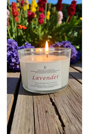 Lavanta Kokulu Doğal Soya Mum, Cam Bardakta Lavanta Kokulu Soya Wax Mum (8 cm)