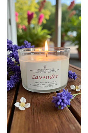 Lavanta Kokulu Doğal Soya Mum, Cam Bardakta Lavanta Kokulu Soya Wax Mum (8 cm)